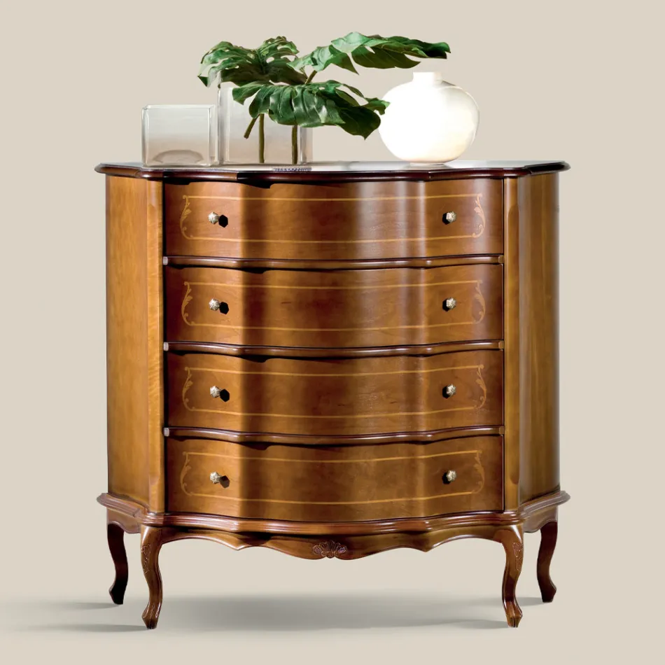 Commode 3 ou 4 tiroirs en bois marqueté de luxe Made in Italy - Leonor Viadurini