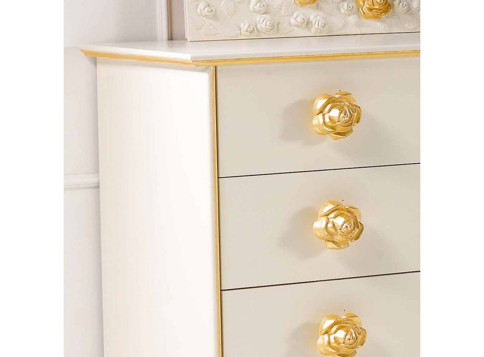 Dresser 4 tiroirs avec des boutons en bois conception en forme de roses Renoir Viadurini