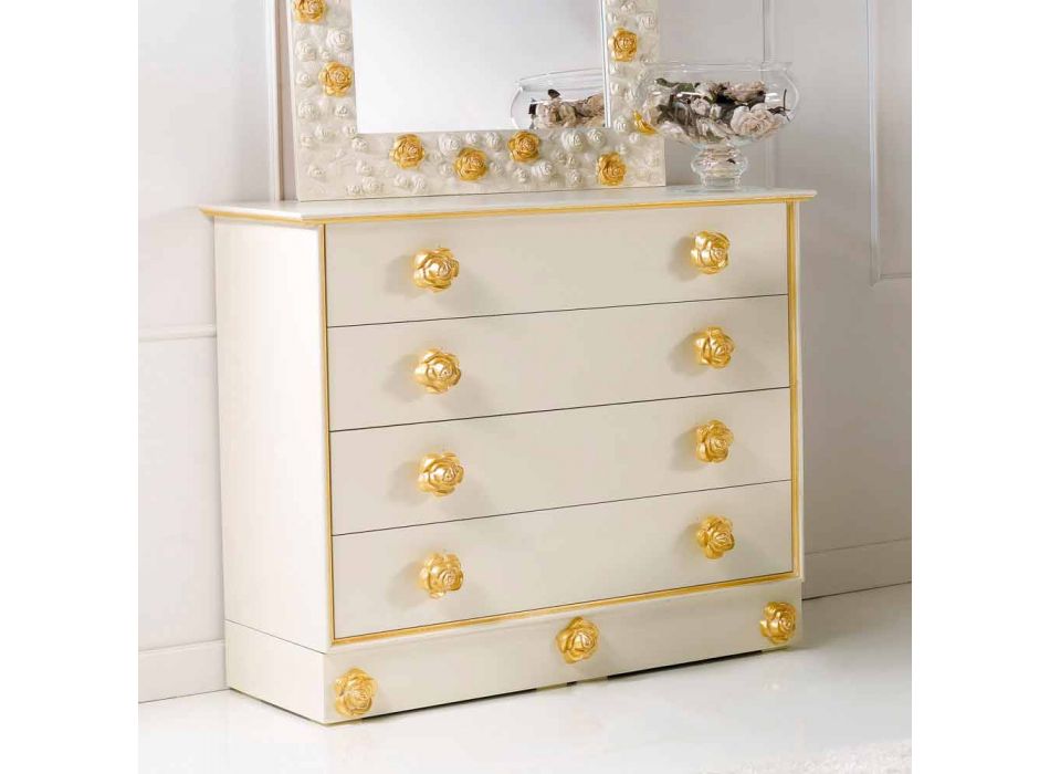 Dresser 4 tiroirs avec des boutons en bois conception en forme de roses Renoir Viadurini