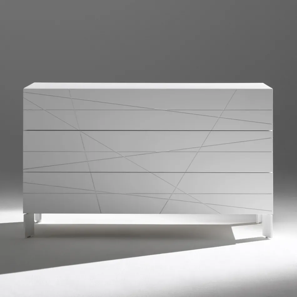 Commode à 3 tiroirs en panneaux de particules de bois peints - Gemelli Viadurini