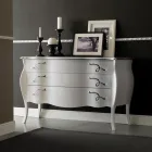 Commode avec 3 tiroirs en latté de tilleul blanc perle fabriquée en Italie - Babaevo Viadurini