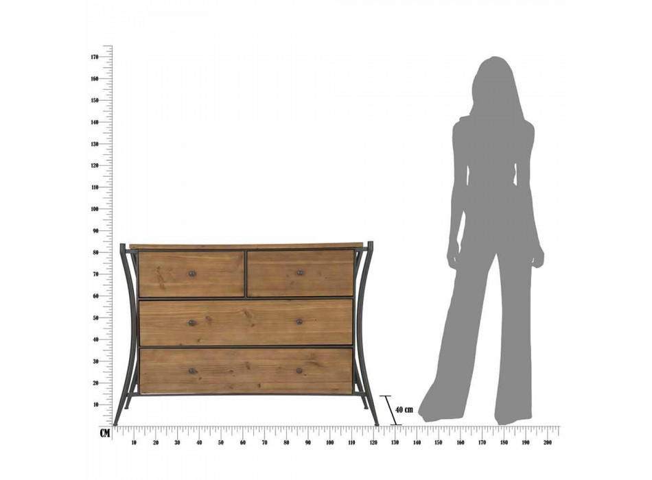 Commode design 5 tiroirs en bois de sapin et fer - Doran Viadurini