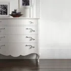 Commode en Bois Blanc Perle en Relief avec Poignées Chromées Fabriquée en Italie - Berlin Viadurini