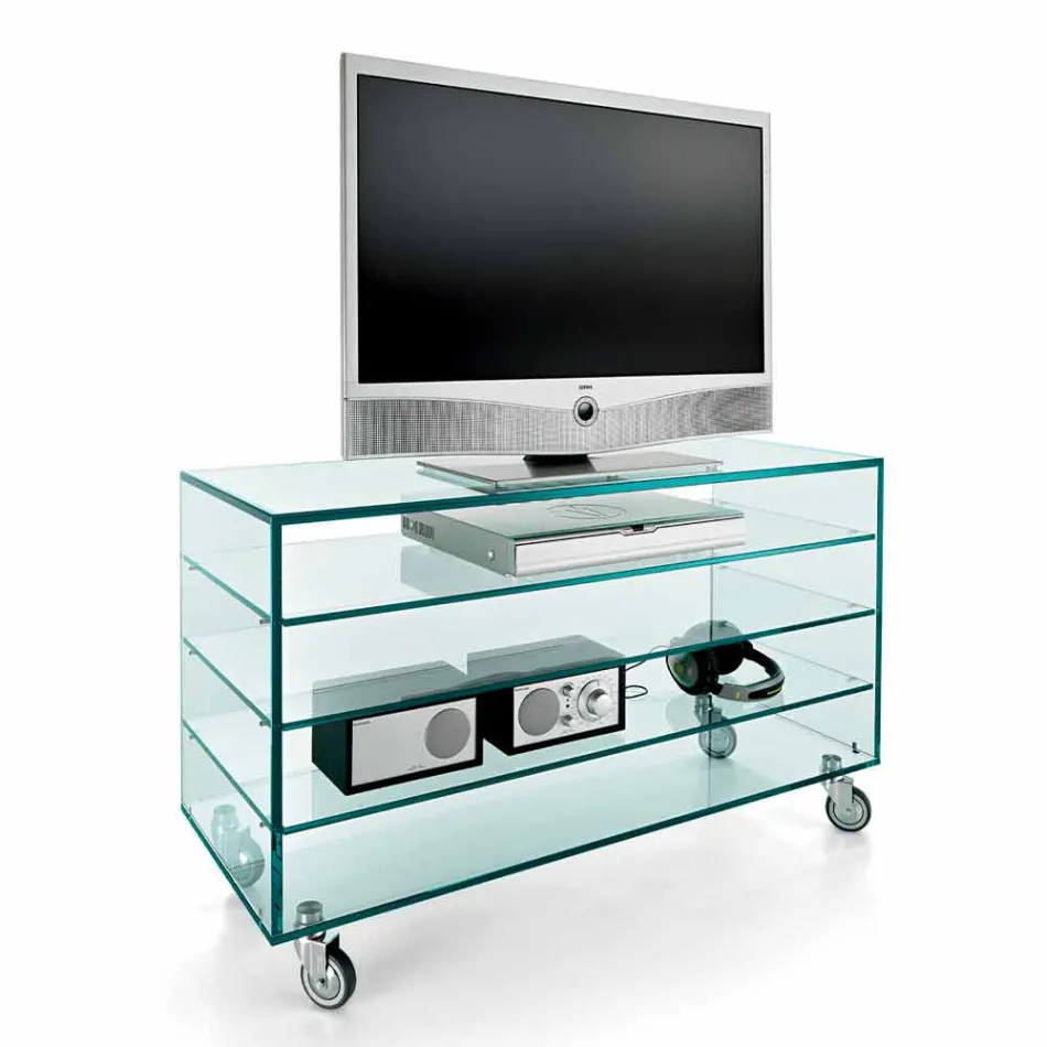 Commode en verre extralight et six tiroirs en bois blanc fabriqués en Italie - Ganzo Viadurini