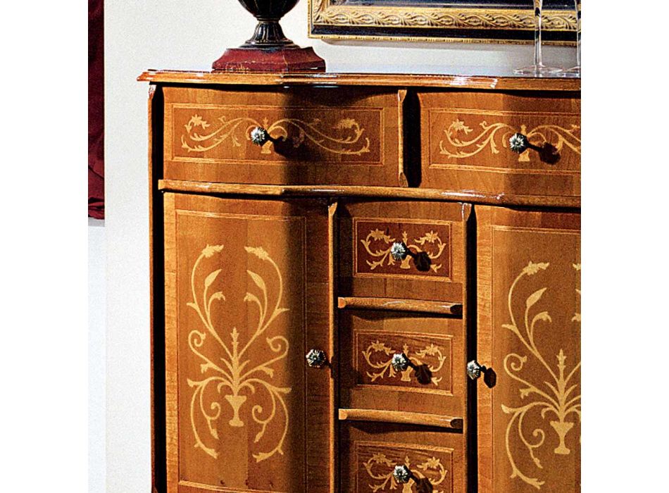Commode de style classique en bois 2 portes et 5 tiroirs Made in Italy - Luxury Viadurini