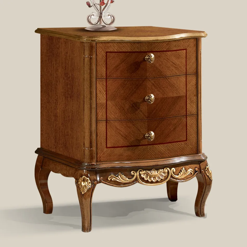 Chambre de chevet en bois avec 3 tiroirs Made in Italy - Chantilly Viadurini