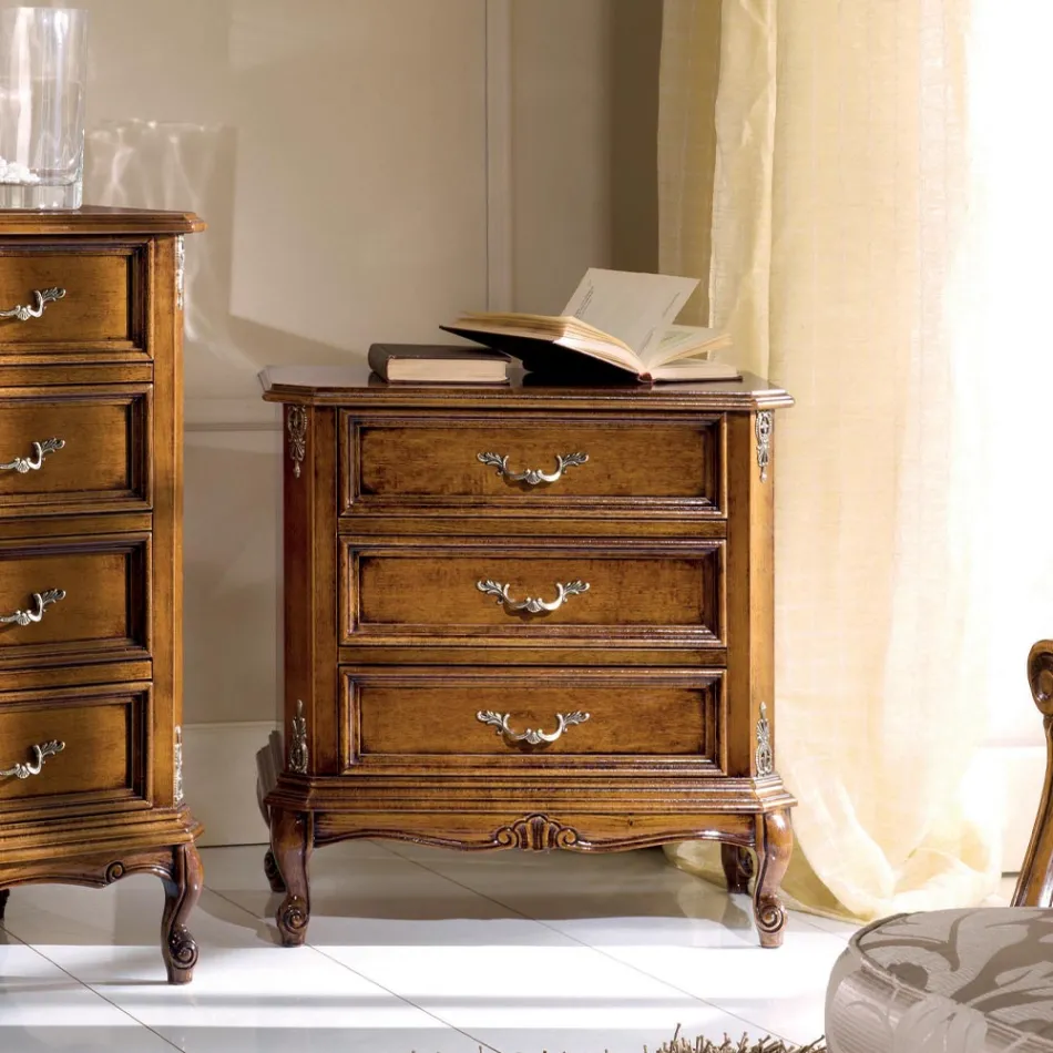 Chambre de chevet en bois de noyer 3 tiroirs Made in Italy - Richard Viadurini