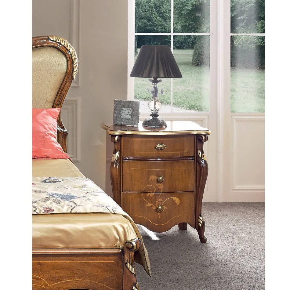 Table de chevet classique 3 tiroirs de luxe en bois de noyer Made in Italy - Cambrige Viadurini