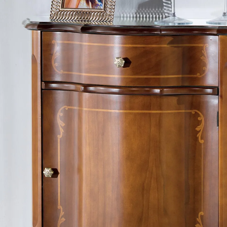 Table de chevet classique porte et tiroir en bois marqueté Made in Italy - Leonor Viadurini