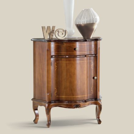 Table de chevet classique porte et tiroir en bois marqueté Made in Italy - Leonor Viadurini