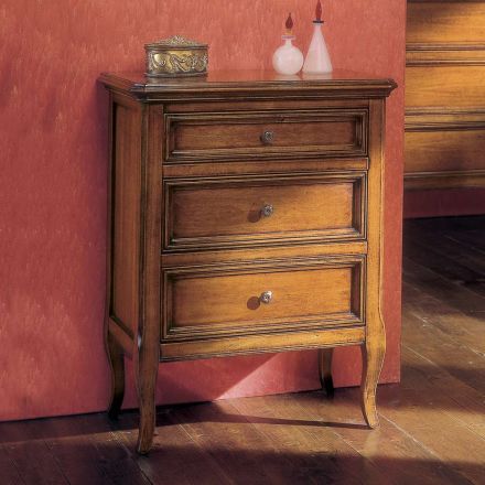 Table de chevet avec 3 tiroirs en bois de Bassano, France Made in Italy - Hawwat Viadurini