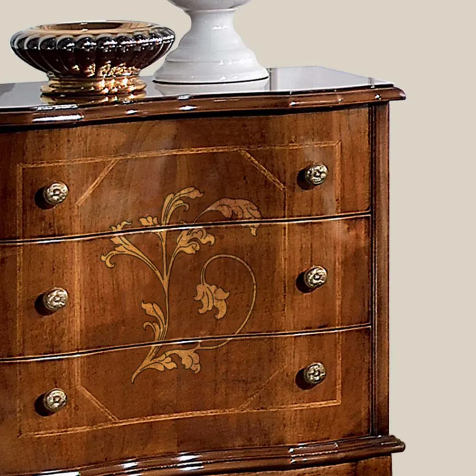 Table de chevet avec 3 tiroirs en bois de noyer Bassano Made in Italy - Luxury Viadurini