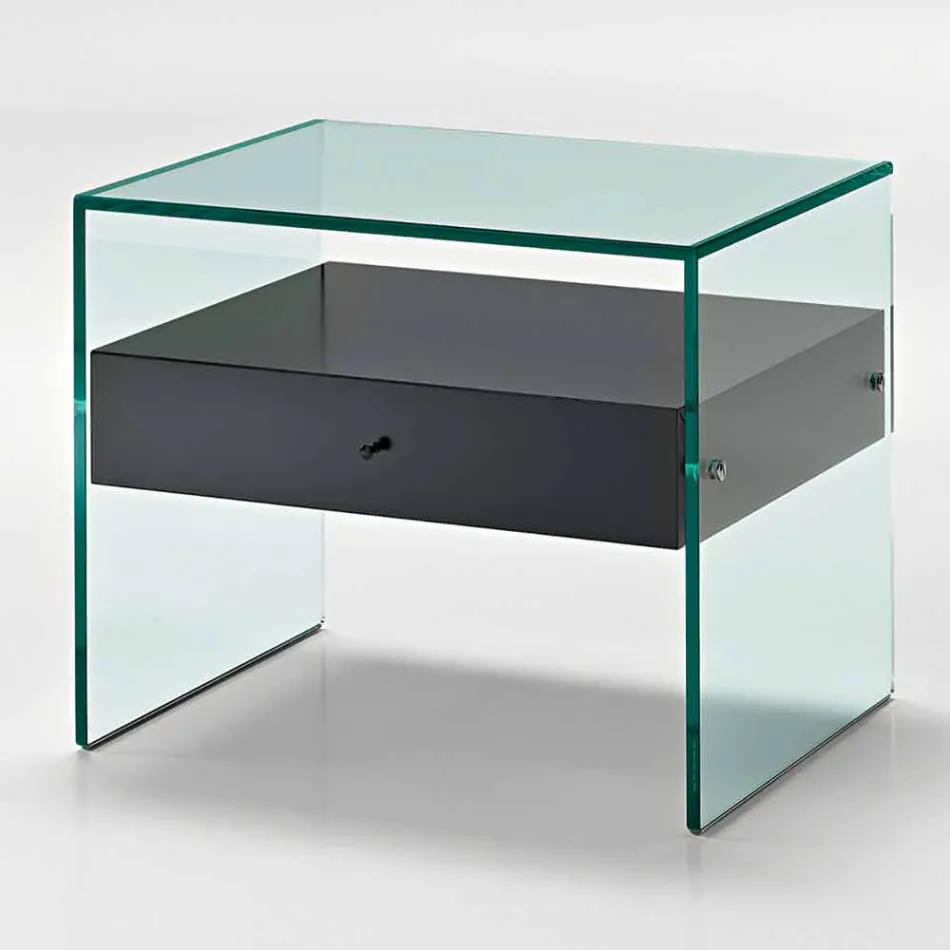 Table de chevet design moderne en verre extra-clair Made in Italy - Secret Viadurini