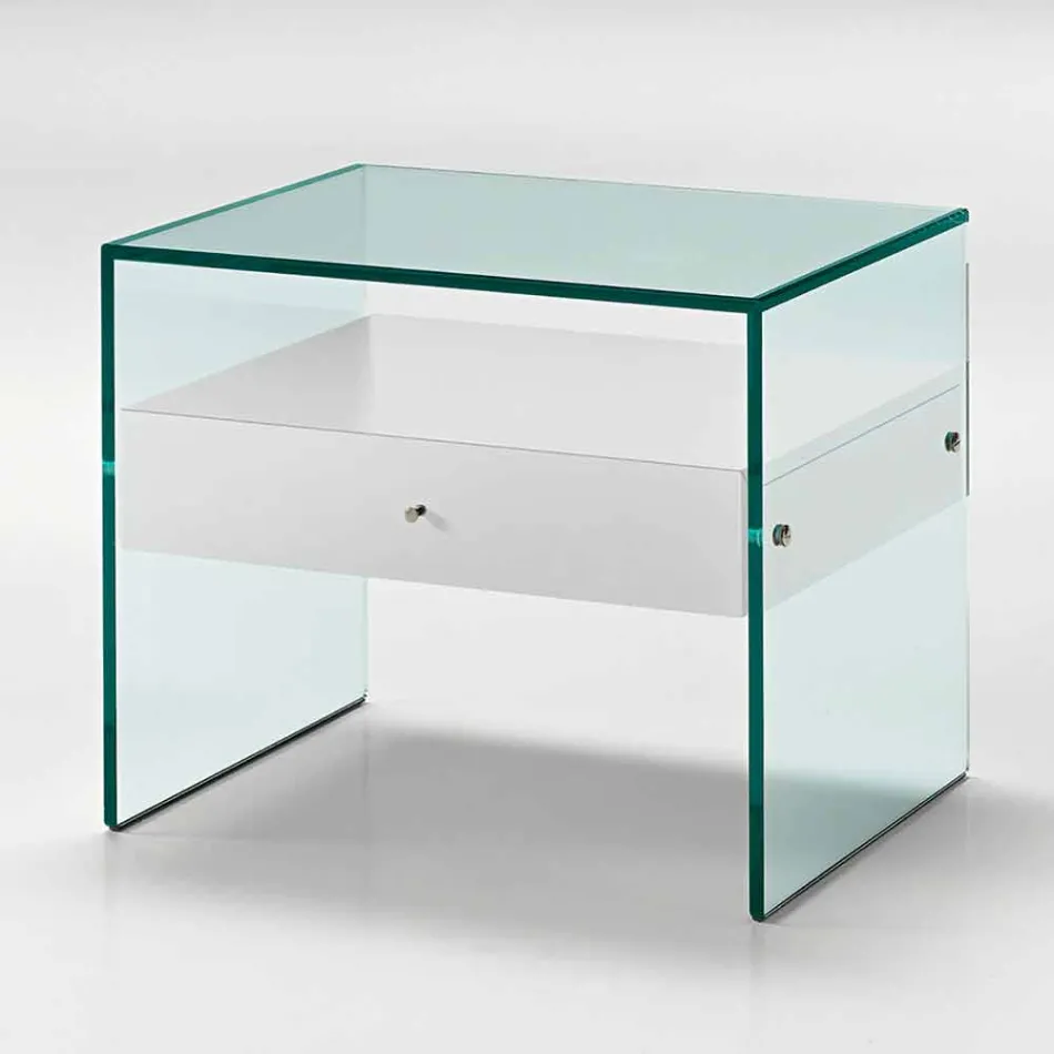 Table de chevet design moderne en verre extra-clair Made in Italy - Secret Viadurini