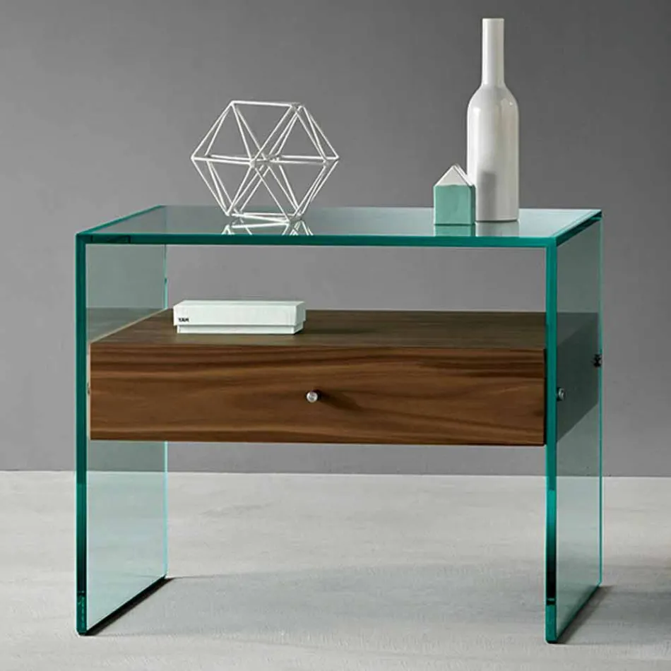 Table de chevet design moderne en verre extra-clair Made in Italy - Secret Viadurini