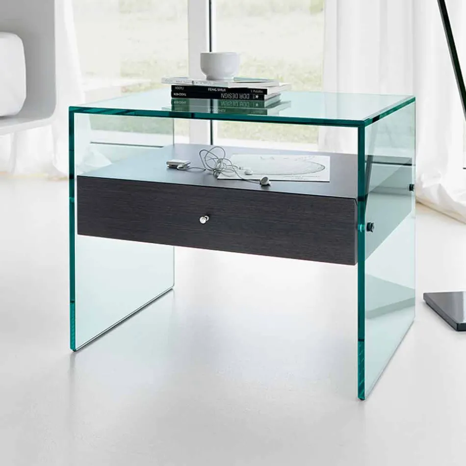 Table de chevet design moderne en verre extra-clair Made in Italy - Secret Viadurini