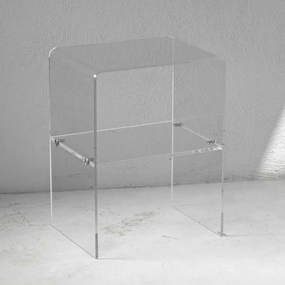 Table de chevet en cristal acrylique transparent avec étagère design - Minervo Viadurini