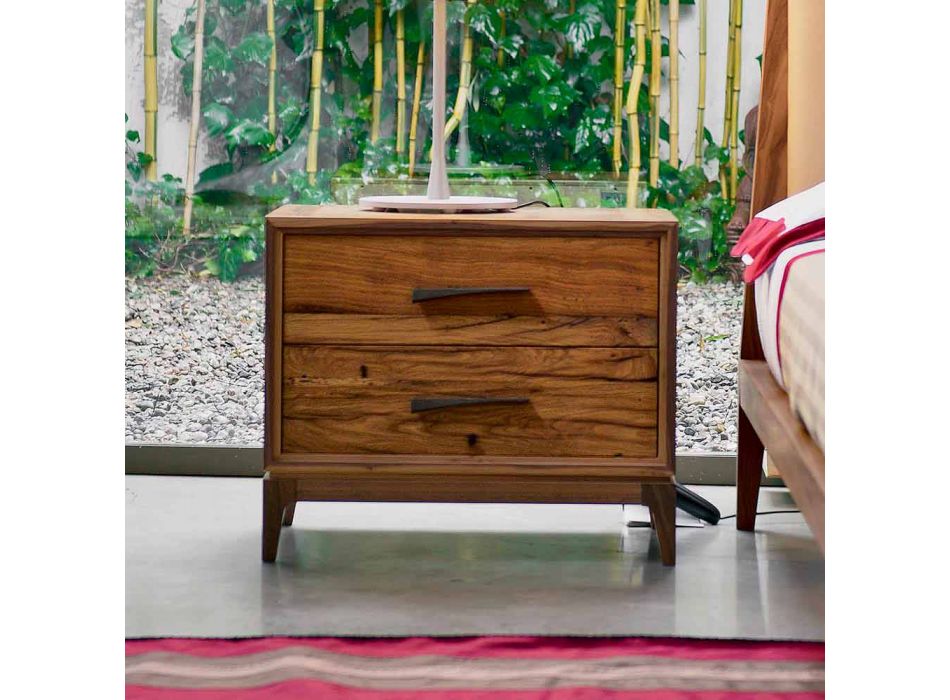 Table de chevet moderne 2 tiroirs en chêne antique, L 60 x P 42 cm, Margo Viadurini