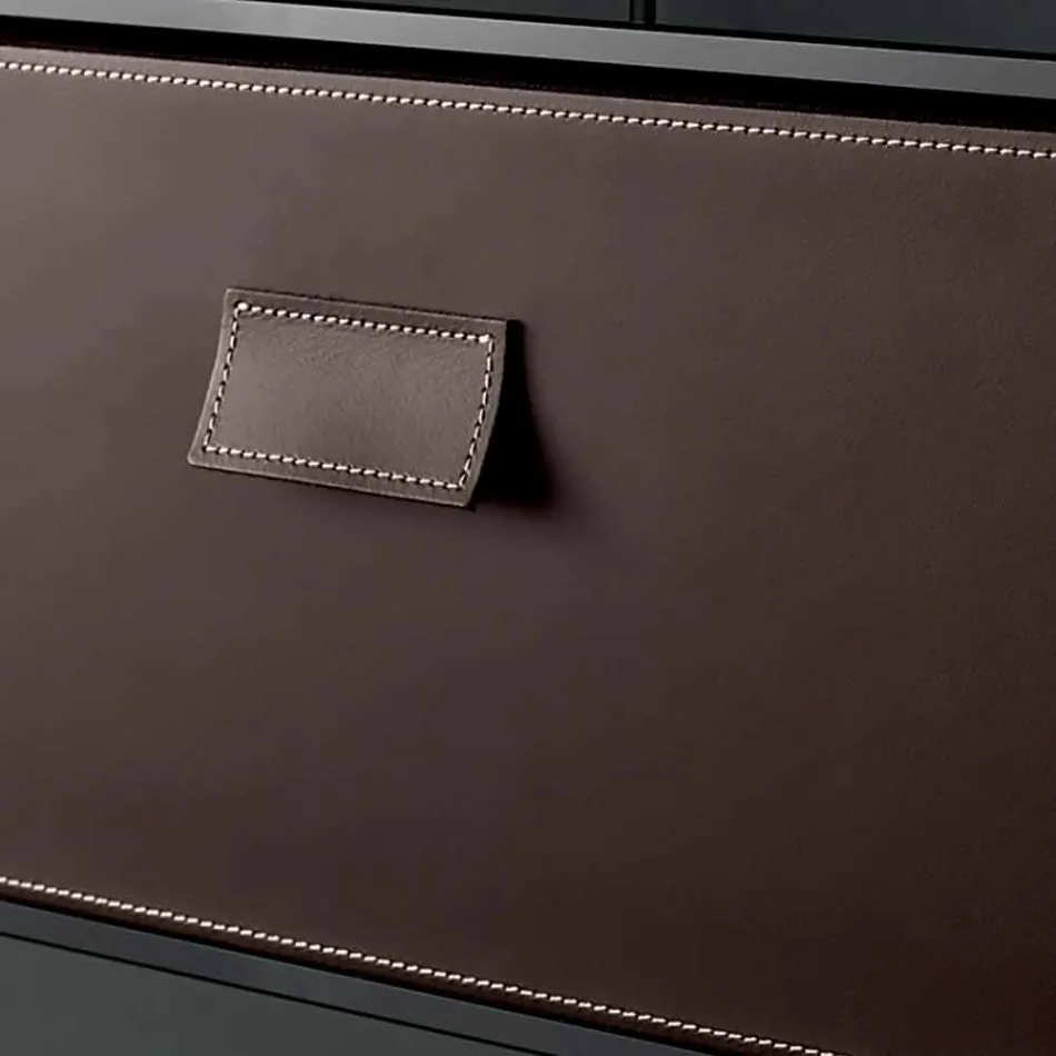 Table de Chevet en Verre Fumé avec Tiroir Cuir 2 Dimensions - Linzy Viadurini