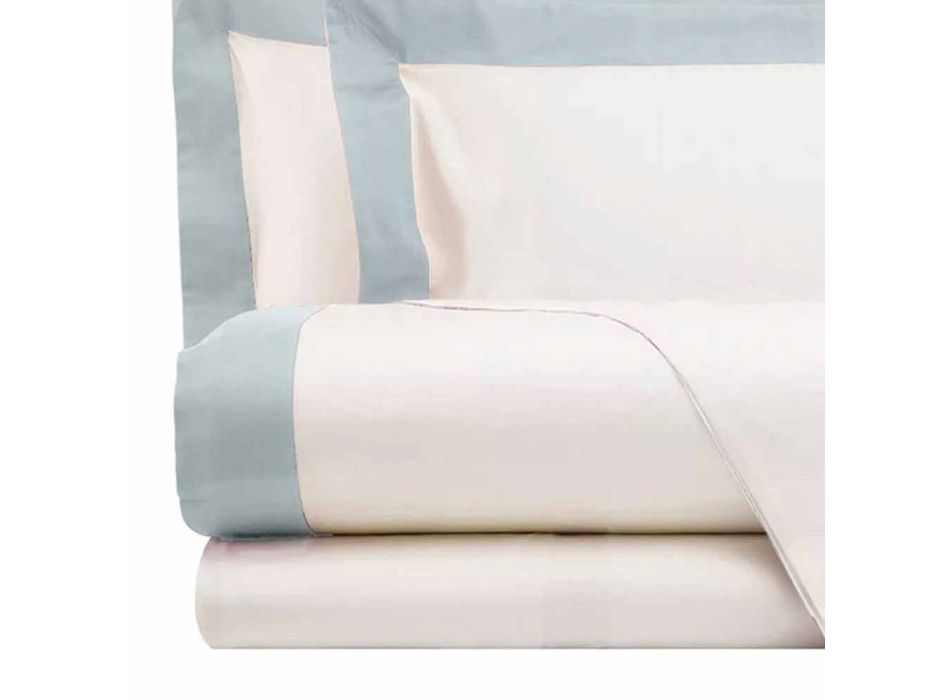 Ensemble de draps en satin pour lit double à bords colorés - Jacinthe Viadurini