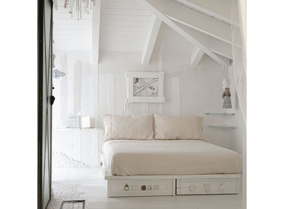 Ensemble de draps en lin clair pour lit double avec pompons en dentelle - Filippus Viadurini