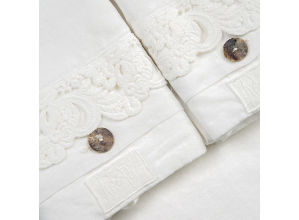 Ensemble de draps 2 couleurs en lin clair et dentelle Armonia pour lit double - Dettox Viadurini