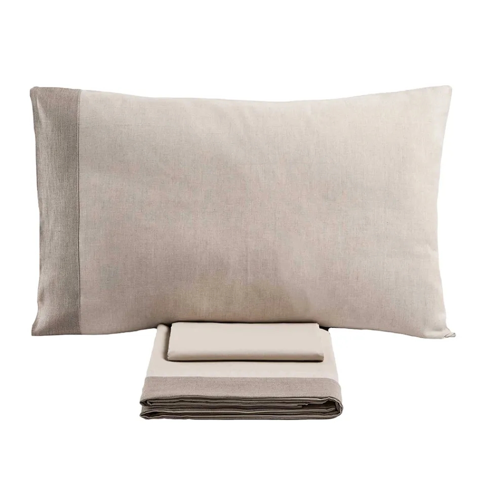 Parure de lit double en 90% coton et 10% lin fabriquée en Italie - Nestlé Viadurini