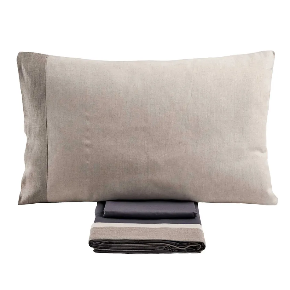 Parure de lit double en 90% coton et 10% lin fabriquée en Italie - Nestlé Viadurini