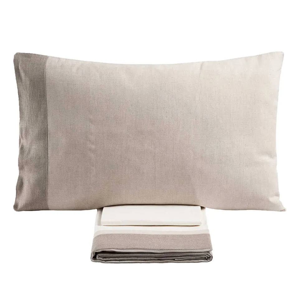 Parure de lit double en 90% coton et 10% lin fabriquée en Italie - Nestlé Viadurini