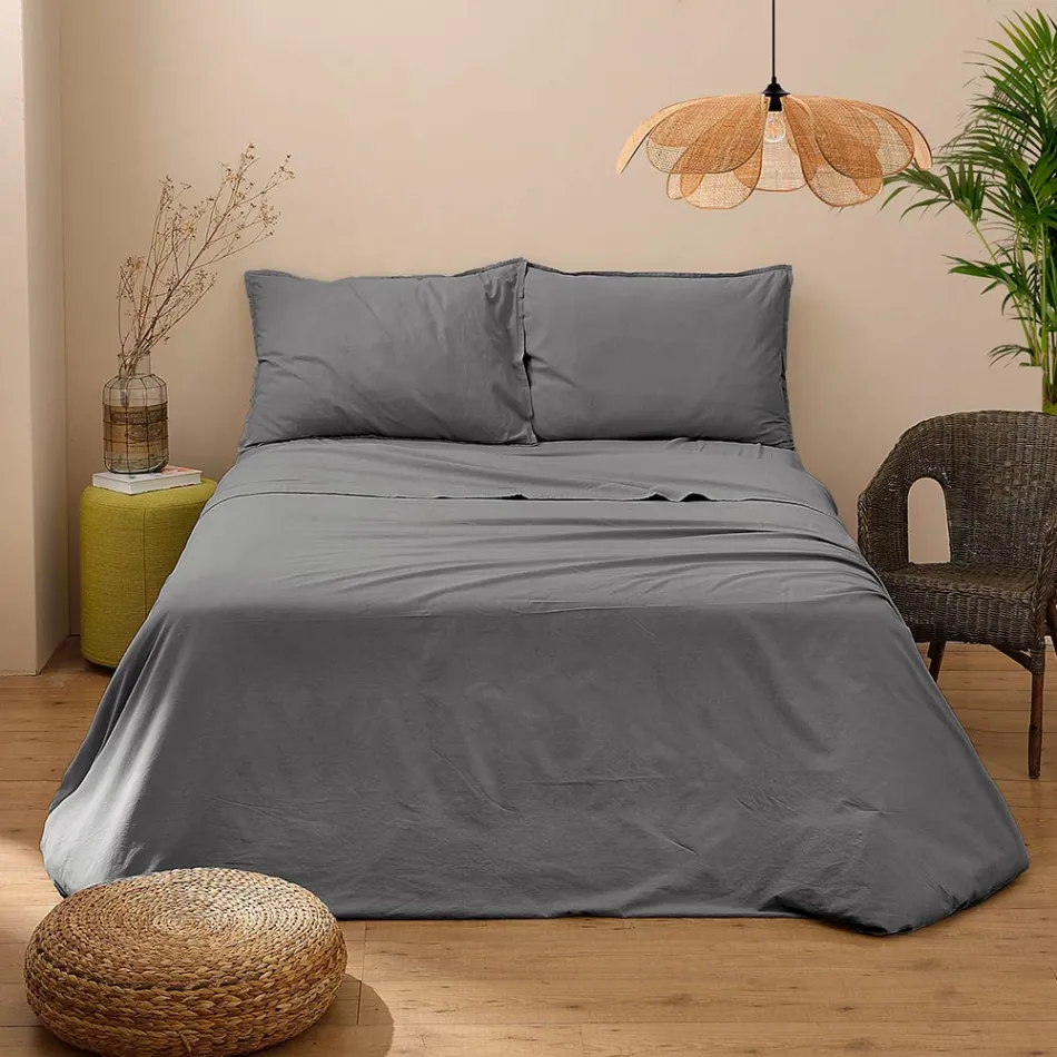 Lit Double Complet en Pur Coton Teint et Nuancé - Délicatesse Viadurini