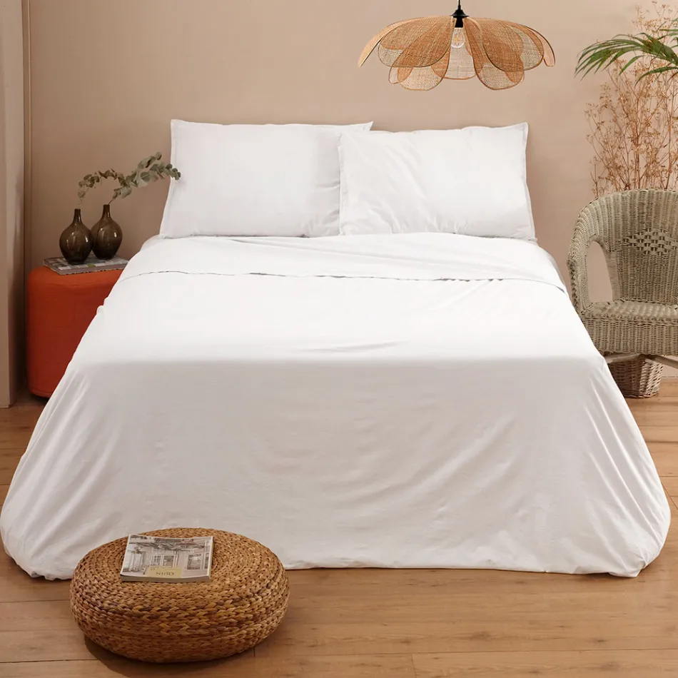 Lit Double Complet en Pur Coton Teint et Nuancé - Délicatesse Viadurini