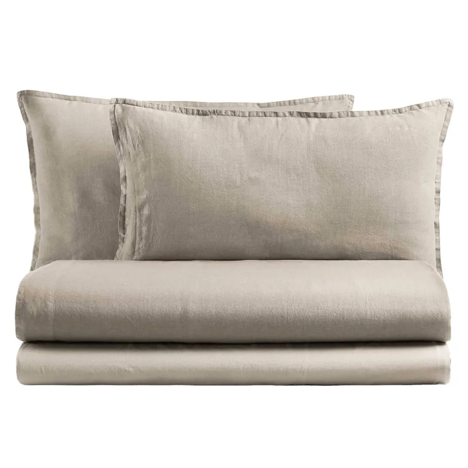 Lit Double Complet en Pur Coton Teint et Nuancé - Délicatesse Viadurini