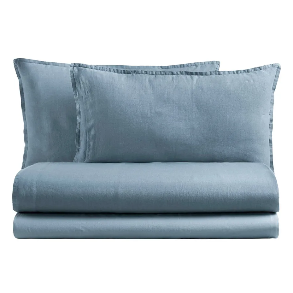 Lit Double Complet en Pur Coton Teint et Nuancé - Délicatesse Viadurini