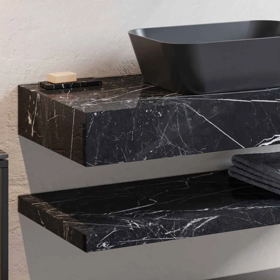 Composition 3 Meubles de Salle de Bain en Gres et Lavabo en Vetrochina 3 Couleurs - Ramentina Viadurini