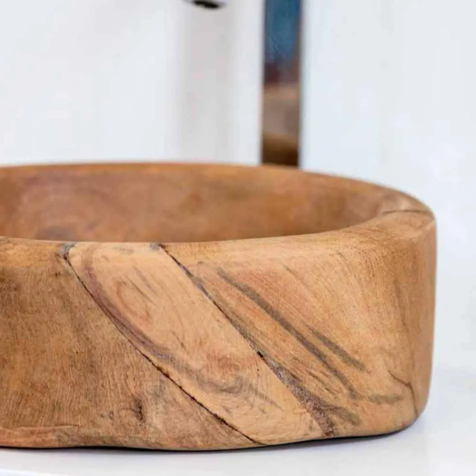 Composition 3 Meubles de Salle de Bain en Teck et Hi Macs® - Talc Viadurini