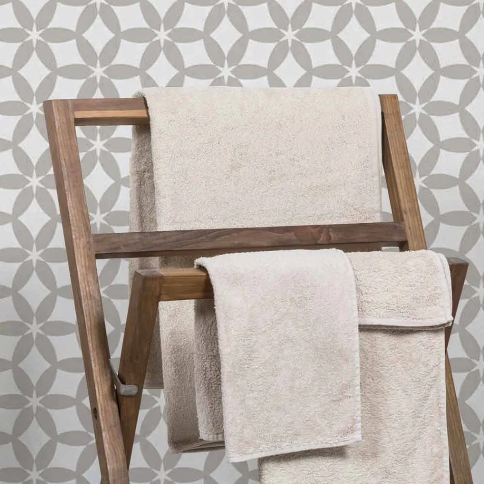 Composition 3 Meubles de Salle de Bain en Teck et Hi Macs® - Talc Viadurini