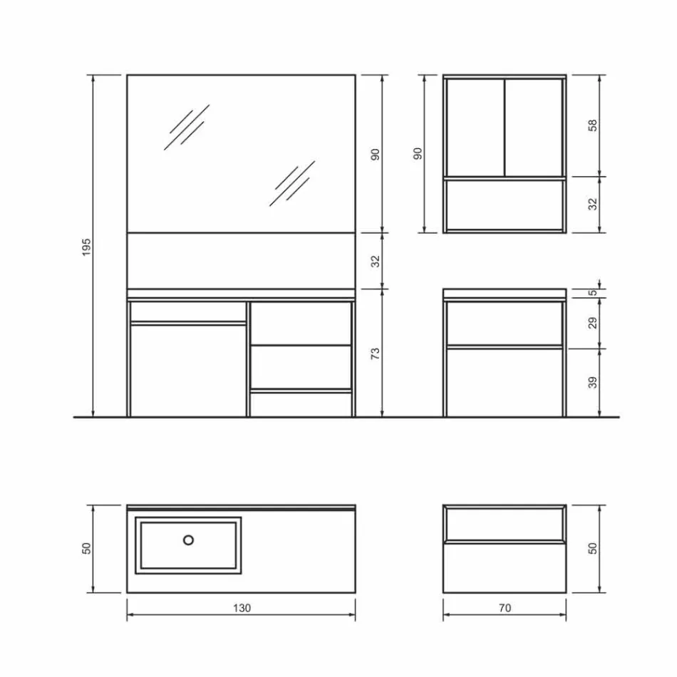 Composition 5 Meubles de salle de bain autoportants en métal et Ecolegno Made in Italy - Cizco Viadurini