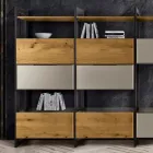 Composition murale en MDF et panneaux lattés plaqués chêne Made in Italy - Marit Viadurini