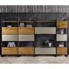 Composition murale en MDF et panneaux lattés plaqués chêne Made in Italy - Marit Viadurini