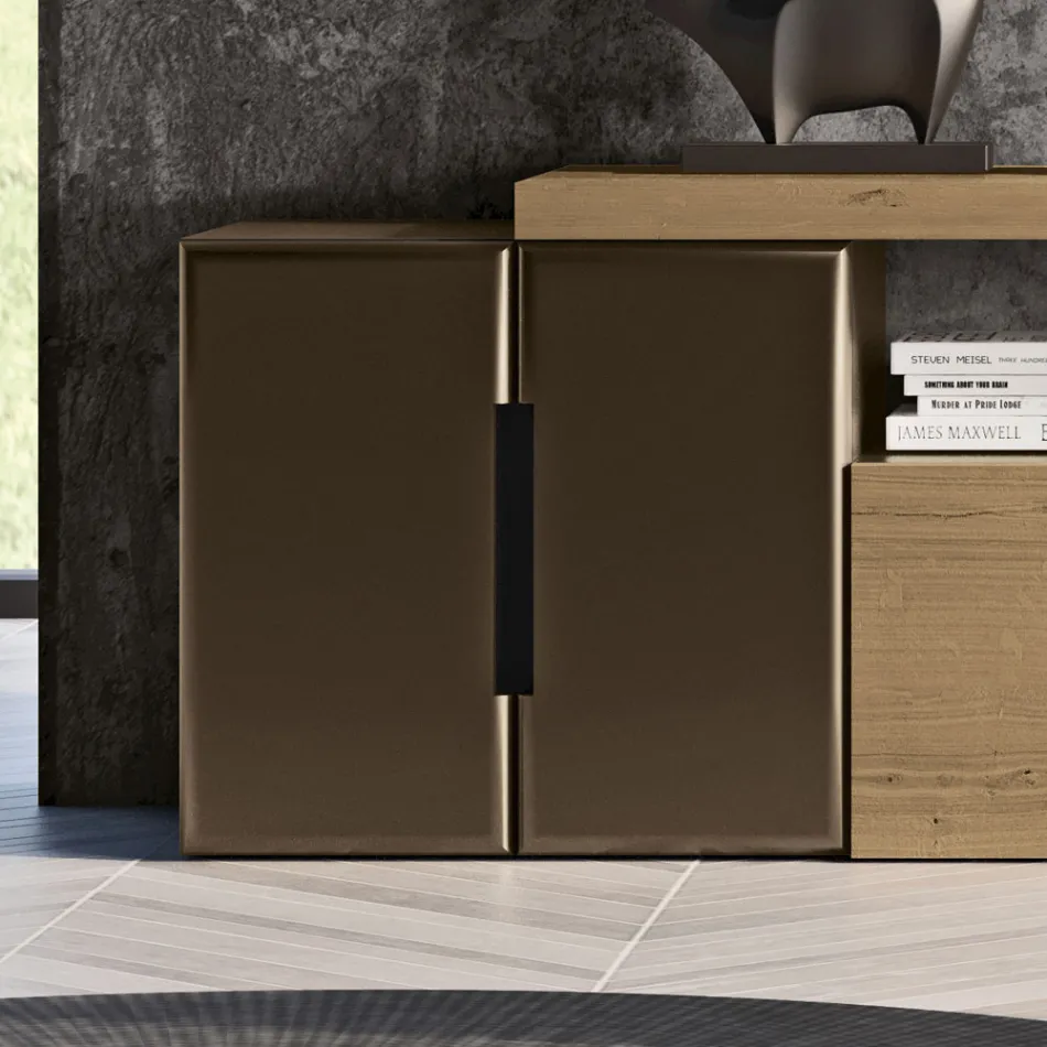 Composition murale moderne en finition chêne noué nordique et fer - Siri Viadurini