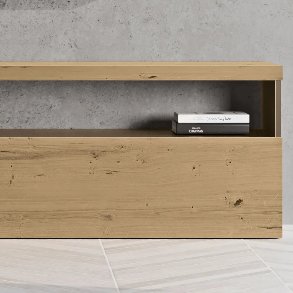 Composition murale moderne en finition chêne noué nordique et fer - Siri Viadurini