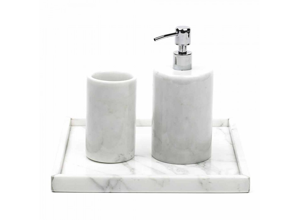 Accessoires de salle de bain en marbre blanc de Carrare Made in Italy - Tuono Viadurini