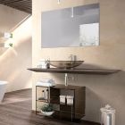 Composition de mobilier de salle de bain design en bois, cristal bronzé et miroir - Tons Viadurini