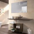 Composition de mobilier de salle de bain design en bois, cristal bronzé et miroir - Tons