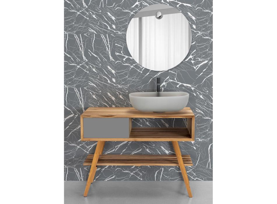 Composition meuble de salle de bain gris avec miroir et meuble de sol - Sylviane Viadurini