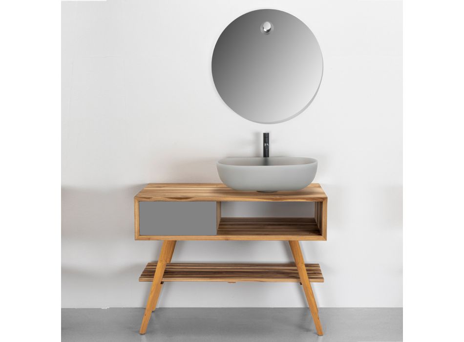 Composition meuble de salle de bain gris avec miroir et meuble de sol - Sylviane Viadurini