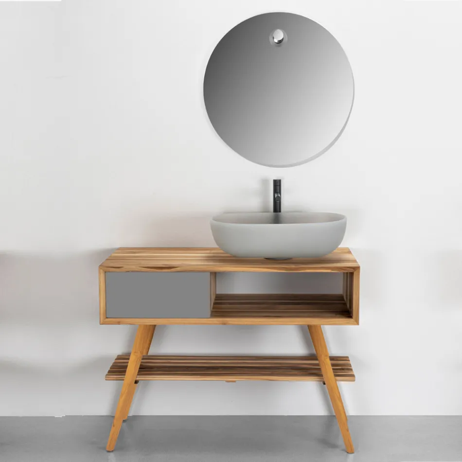 Composition meuble de salle de bain gris avec miroir et meuble de sol - Sylviane Viadurini