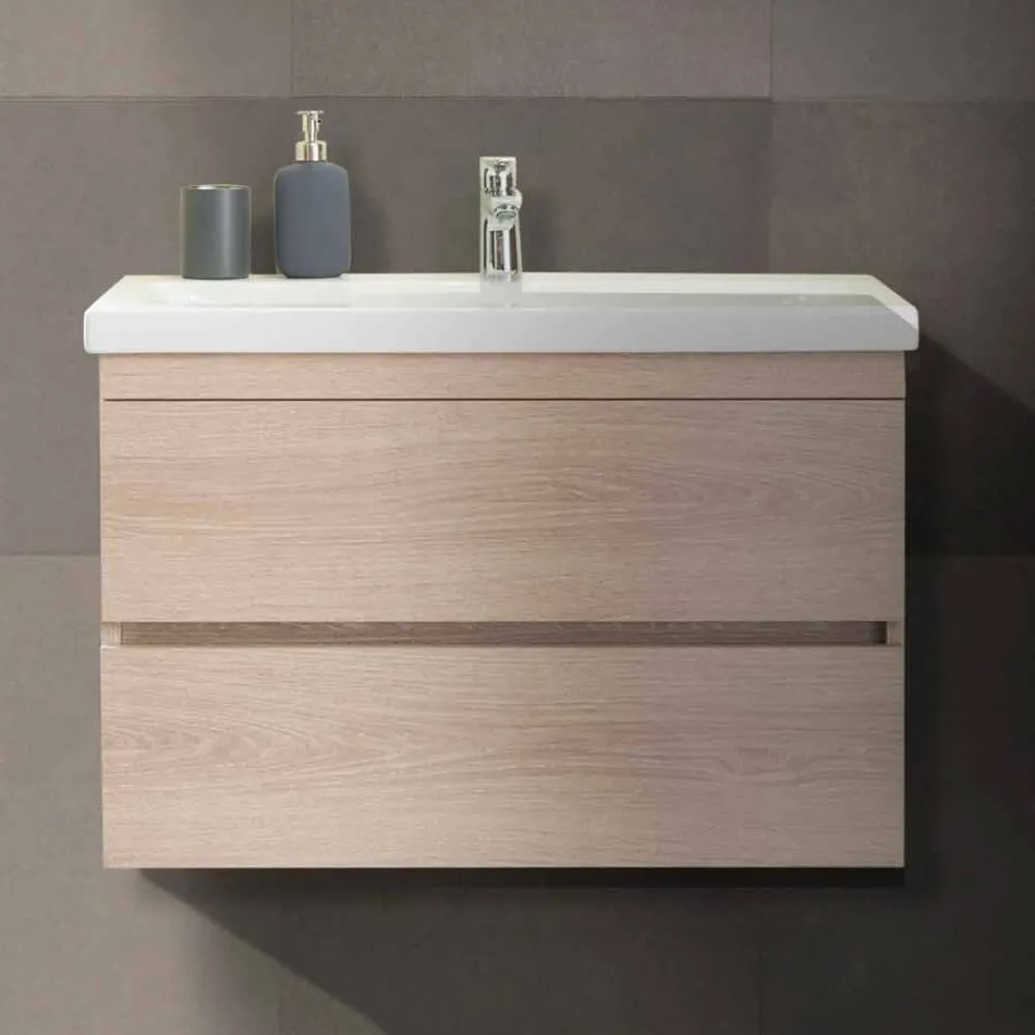 Composition de meubles de salle de bain suspendus en mélamine chêne - Becky Viadurini