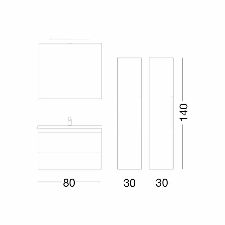 Composition de meubles de salle de bain suspendus en mélamine chêne - Becky Viadurini