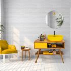 Composition meuble salle de bain jaune avec accessoires colorés - Sylviane Viadurini